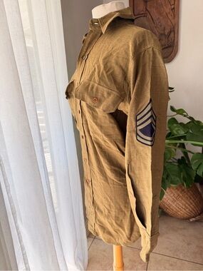 Vintage WWII Style Military Wool Shirt Jacket Army Olive